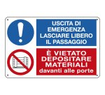 Cartello segnalatore multisimbolo - 30x20 cm - USCITA DI EMERGENZA /E' VIETATO DEPOSITARE  - alluminio - Cartelli Segnalatori