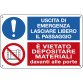 Cartello segnalatore multisimbolo - 30x20 cm - USCITA DI EMERGENZA /E' VIETATO DEPOSITARE  - alluminio - Cartelli Segnalatori