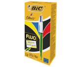 Penna a sfera scatto multifunzione 4 Colorus Fluo  - punta 1,0/1,6mm - 4 colori fluo - fusto giallo fluorescente - Bic - conf. 12 pe zzi