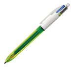 Penna a sfera scatto multifunzione 4 Colorus Fluo  - punta 1,0/1,6mm - 4 colori fluo - fusto giallo fluorescente - Bic - conf. 12 pe zzi