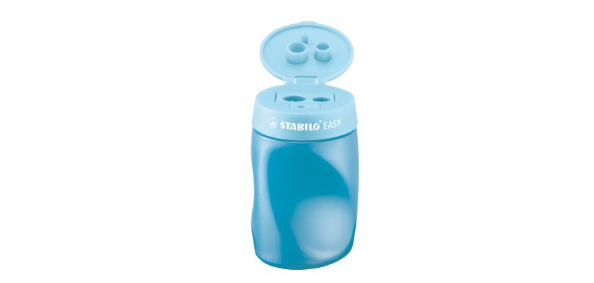 Temperamatite Easy con contenitore  - 3 fori - ergonomico - blu - per mancini - Stabilo
