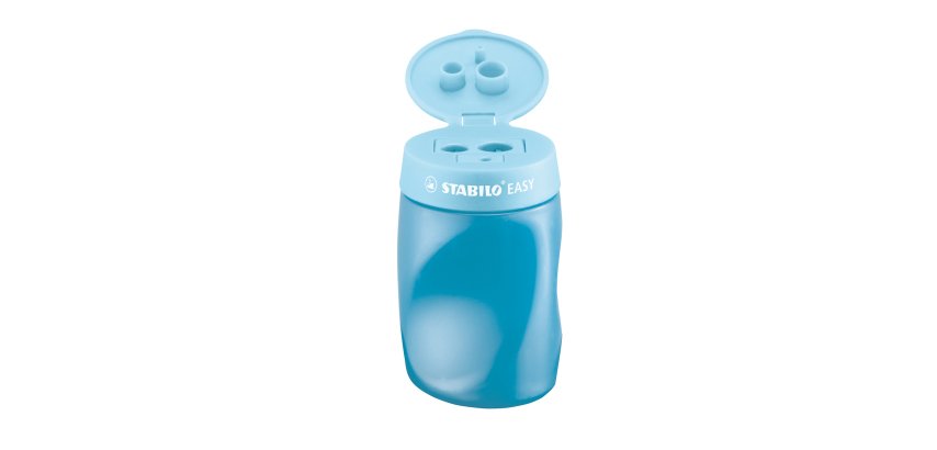 Temperamatite Easy con contenitore - 3 fori  - ergonomico - blu - per destrimani - Stabilo