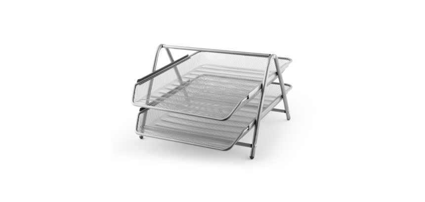 Vaschetta portacorrispondenza - 2 ripiani - 35,5 x 30 x 21 cm - rete metallica - argento - Lebez