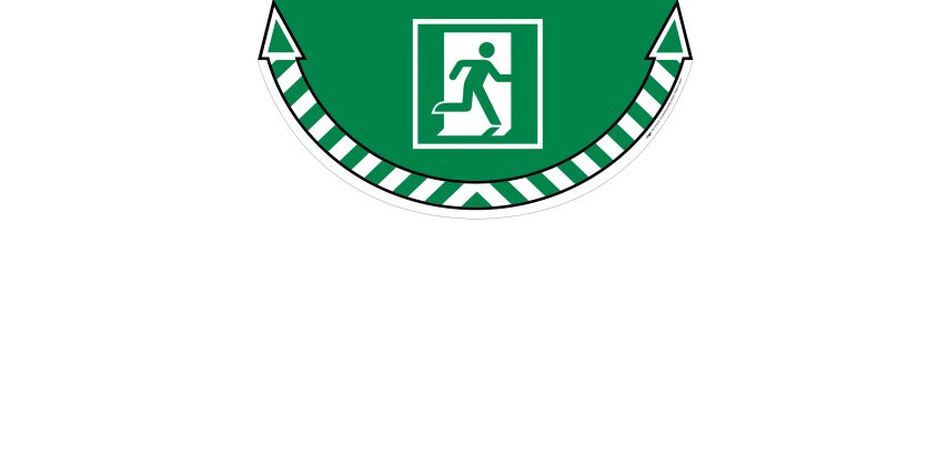 Adesivo segnalatore Take Care - da terra - "uscita di emergenza" - 70 x 35 cm - CEP