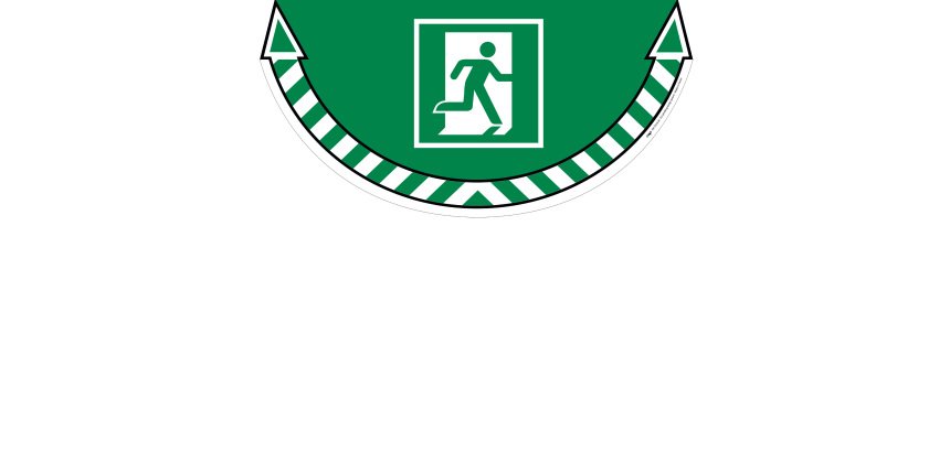 Adesivo segnalatore Take Care - da terra - "uscita di emergenza" - 70 x 35 cm - CEP