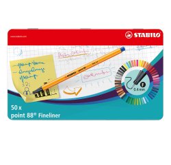 En_rotulador stabilo punta de fibra 0,4 mm point 88 estuche metal 50 colores surtidos