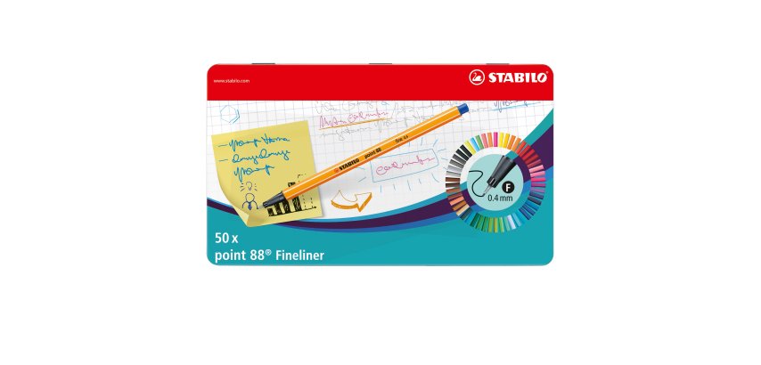 Fineliner Point 88 - tratto 0,4 mm - colori assortiti - Stabilo - scatola metallo 50 pezzi