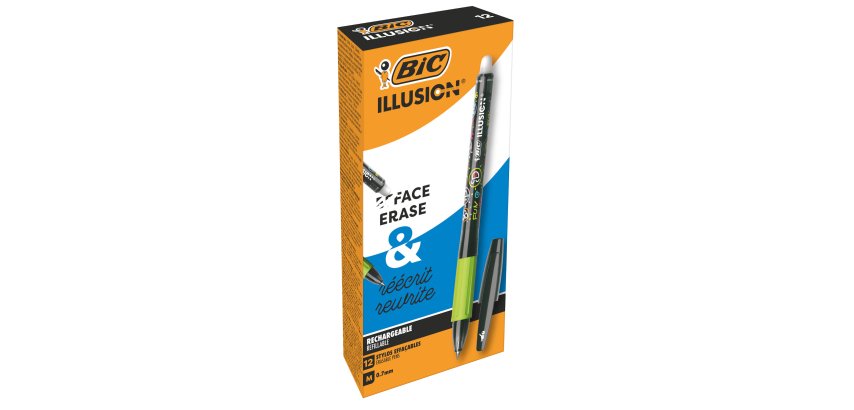 Penna a sfera con cappuccio Gelocity Illusion - gel cancellabile - punta 0,7 mm - nero - Bic - conf. 12 pezzi