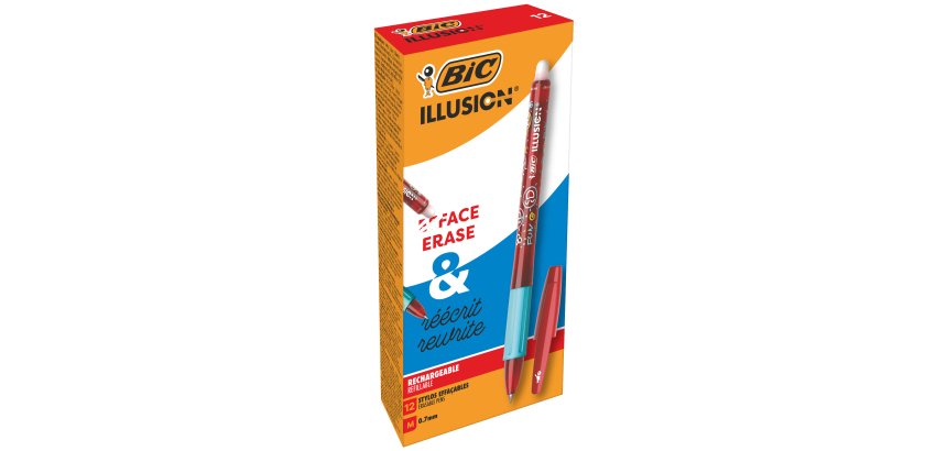 Penna sfera Gelocity Illusion - gel cancellabile - punta 0,7 mm - rosso - Bic - conf. 12 pezzi
