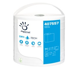 Bobina asciugatutto DryTech - 2 veli - diametro 25 cm - 23,4 cm x 152 mt -  400 strappi - finitura liscia - bianco - Papernet