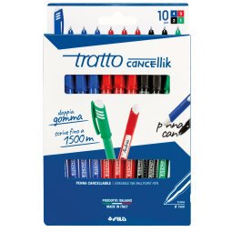 Astuccio Penne a sfera cancellabile Cancellik- punta 1,0mm - 10 colori assortiti  - Tratto - conf. 10 pezzi