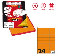 Etichette adesive C/500 - in carta - permanenti - 70 x 36 mm - 24 et/fg - 100 fogli - arancio fluo - Markin