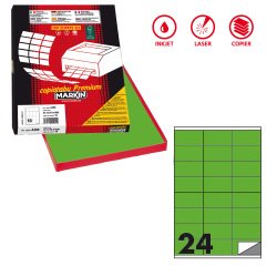 Etichette adesive C/500 - in carta - permanenti - 70 x 36 mm - 24 et/fg - 100 fogli - verde fluo - Markin