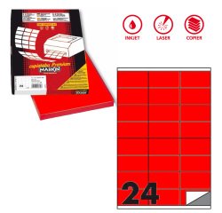 Etichette adesive C/500 - in carta - permanenti - 70 x 36 mm - 24 et/fg - 100 fogli - rosso fluo - Markin
