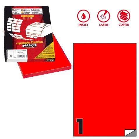 Etichette adesive C/503 - in carta - permanenti - 210 x 297 mm - 1 et/fg - 100 fogli - rosso fluo - Markin