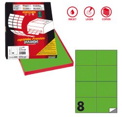 Etichette adesive C/512 - in carta - permanenti - 105 x 74,25 mm - 8 et/fg - 100 fogli - verde fluo - Markin