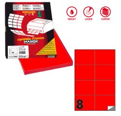 Etichette adesive C/512 - in carta - permanenti - 105 x 74,25 mm - 8 et/fg - 100 fogli - rosso fluo - Markin