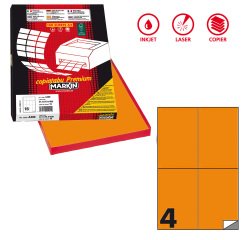 Etichette adesive C/519 - in carta - permanenti - 105 x 148,5 mm - 4 et/fg - 100 fogli - arancio fluo - Markin