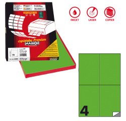 Etichette adesive C/519 - in carta - permanenti - 105 x 148,5 mm - 4 et/fg - 100 fogli - verde fluo - Markin