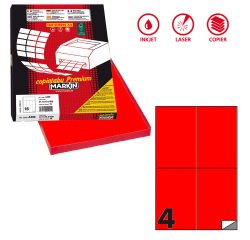 Etichette adesive C/519 - in carta - permanenti - 105 x 148,5 mm - 4 et/fg - 100 fogli - rosso fluo - Markin