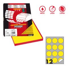 Etichette adesive tonde R/310 - in carta - permanenti - diametro 60 mm - 12 et/fg - 100 fogli - giallo fluo - Markin