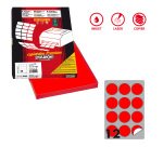 Etichette adesive R/310 - in carta - permanenti - tonde - diametro 60 mm - 12 et/fg - 100 fogli - rosso fluo - Markin