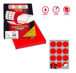 Etichette adesive tonde R/310 - in carta - permanenti - diametro 60 mm - 12 et/fg - 100 fogli - rosso fluo - Markin