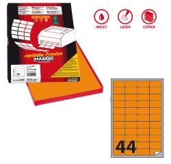 Etichette adesive A/406 - in carta - permanenti - 47,5 x 25,5 mm - 44 et/fg - 100 fogli - arancio fluo - Markin