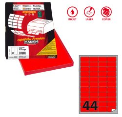Etichette adesive A/406 - in carta - permanenti - 47,5 x 25,5 mm - 44 et/fg - 100 fogli - rosso fluo - Markin