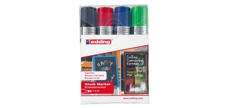 Marcatore a gesso liquido 4090 - punta scalpello - da 4 a 15mm - Edding - astuccio 4 pezzi