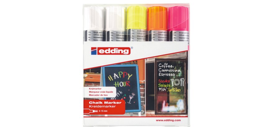 Marcatore a gesso liquido 4090 - punta scalpello - da 4 a 15mm - Edding - astuccio 5 pezzi