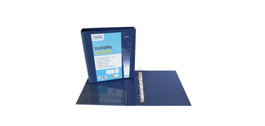 Raccoglitore personalizzabile Europa - 22 x 30 cm - 4 anelli a D 50 mm - dorso 6 cm - blu - Favorit