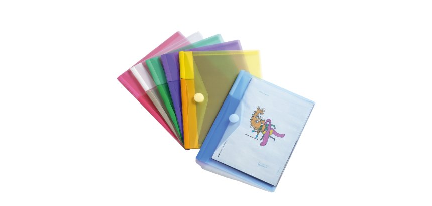 Buste con bottone in velcro - PP - 25 x 13,5 cm - colori assortiti - Djois - conf. 6 pezzi