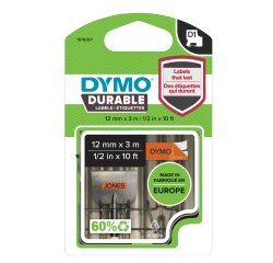 Nastro D1 Durable 1978367 - 12 mm x 3 mt - vinile - nero/arancio - Dymo