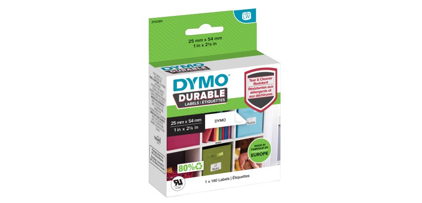 DYMO Authentic LabelWriter Durable Labels | 25mm x 54mm | White Poly | 160 Self-Adhesive Labels | High-Performance | For LabelWriter Label Makers
