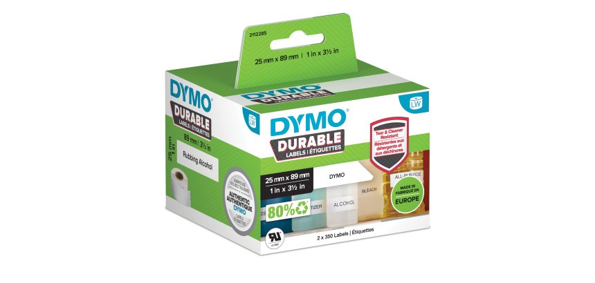 DYMO Original LabelWriter Durable Labels | 25mm x 89mm | White Poly | 2 Rolls of 350 (700 Self-Adhesive Labels) | High-Performance | For LabelWriter Label Makers