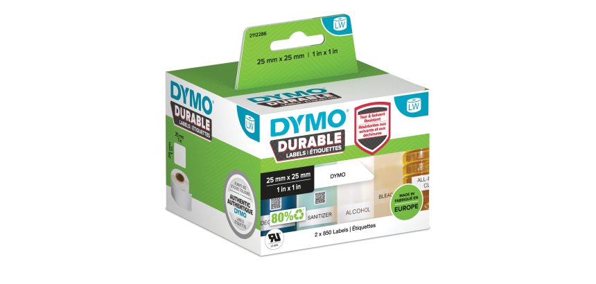 Rotolo 850 etichette LW Durable 1933083 - 25 x 25 mm - PP - bianco - Dymo - conf. 2 rotoli