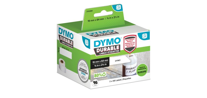 Rotolo 450 etichette LW Durable 1933085 - 19 x 64 mm - PP - bianco - Dymo - conf. 2 rotoli