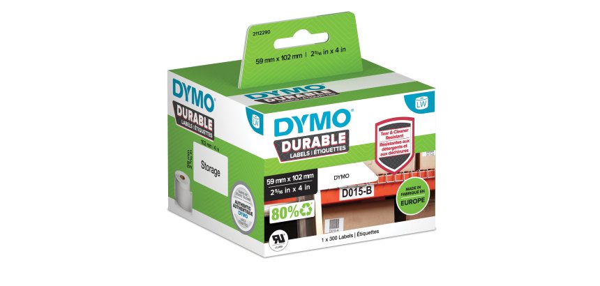 DYMO Authentic LabelWriter Durable Labels | 59mm x 102mm | White Poly | 300 Self-Adhesive Labels | High-Performance | For LabelWriter Label Makers