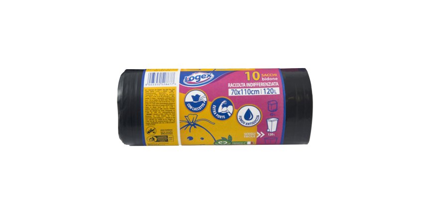 Sacchi per immondizia - 70x110 cm - 120 L - 43 micron - nero - Logex Professional - rotolo da 10 sacchetti