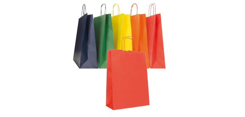 Shopper Twisted - maniglie cordino - 18 x 8 x 24 cm - carta biokraft - colori assortiti autunno/inverno - Mainetti Bags - conf. 25 pezzi