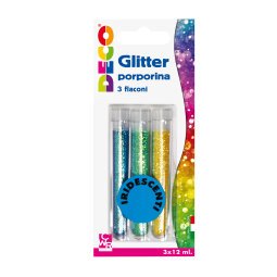 Glitter grana fine - 12 ml - colori assortiti iridescenti - Deco - blister 3 flaconi