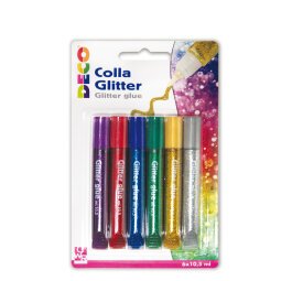 Blister colla glitter - 10,5 ml - colori assortiti metal - Deco - conf. 6 pezzi