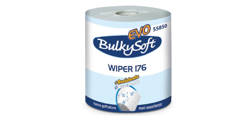 Bobina asciugatutto Classic - 2 veli - 26 cm x 176 mt - diametro 26 cm - 18 gr - microgoffrata - bianco - BulkySoft