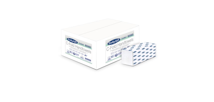 Asciugamani piegati a C Comfort - 2 veli - goffratura micro - 18 gr - 23 x 31 cm - bianco - BulkySoft - conf. 153 pezzi