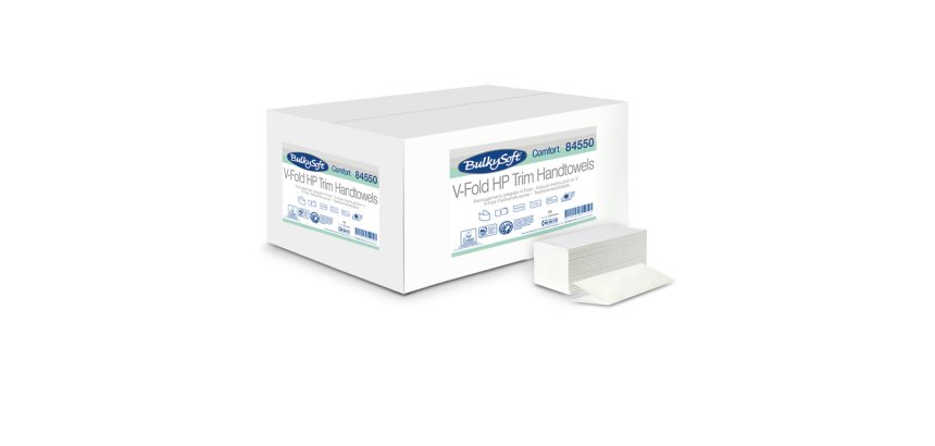 Asciugamani piegati a V Comfort - 2 veli - goffratura micro - 17 gr - 21x21 cm - bianco - BulkySoft - conf. 210 pezzi