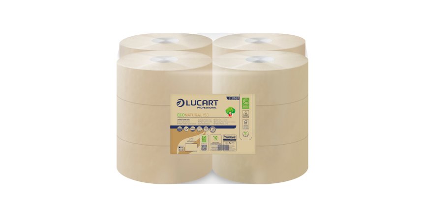 Carta igienica EcoNatural Mini Jumbo - 9,1 cm x 150 mt - 15,5 gr - diametro 18 cm - Lucart