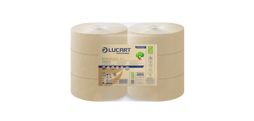 Carta igienica EcoNatural Maxi Jumbo - 9,1 cm x 300 mt - 15,5 gr - diametro 24,5 cm - Lucart