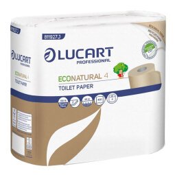 Carta igienica EcoNatural - 9,5 cm x 44 mt - diametro 12,5 cm - 15,5 gr - 400 strappi - Lucart - pacco 4 rotoli