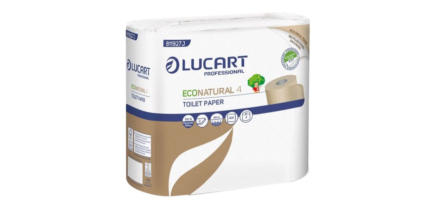 Carta igienica EcoNatural - 9,5 cm x 44 mt - diametro 12,5 cm - 15,5 gr - 400 strappi - Lucart - pacco 4 rotoli